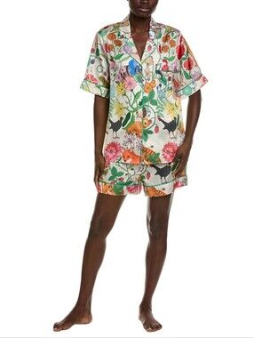 Karen Mabon Pajama Set Size Small Short Sleeve Summer Garden